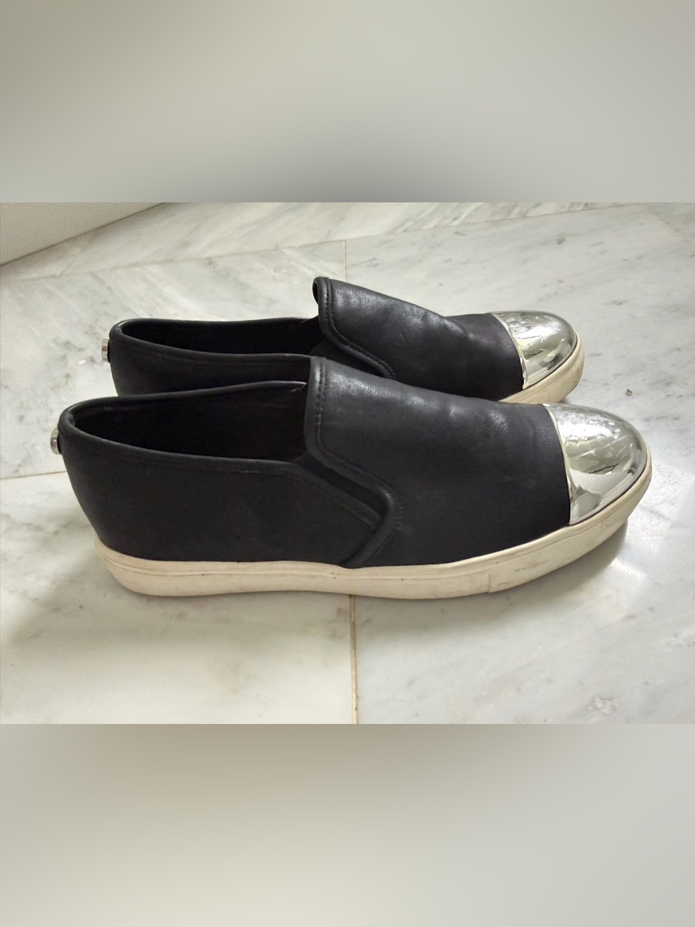 Steve Madden Black Slip-On Sneakers with Silver Cap Toe